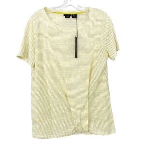 Tahari 100% Linen Yellow Striped Short Sleeve Shirt Sz S